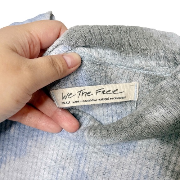 Free People Blue Gray Ribbed Tie Dye Thermal Long Sleeve Women’s Tee Sz S - Picture 4 of 11